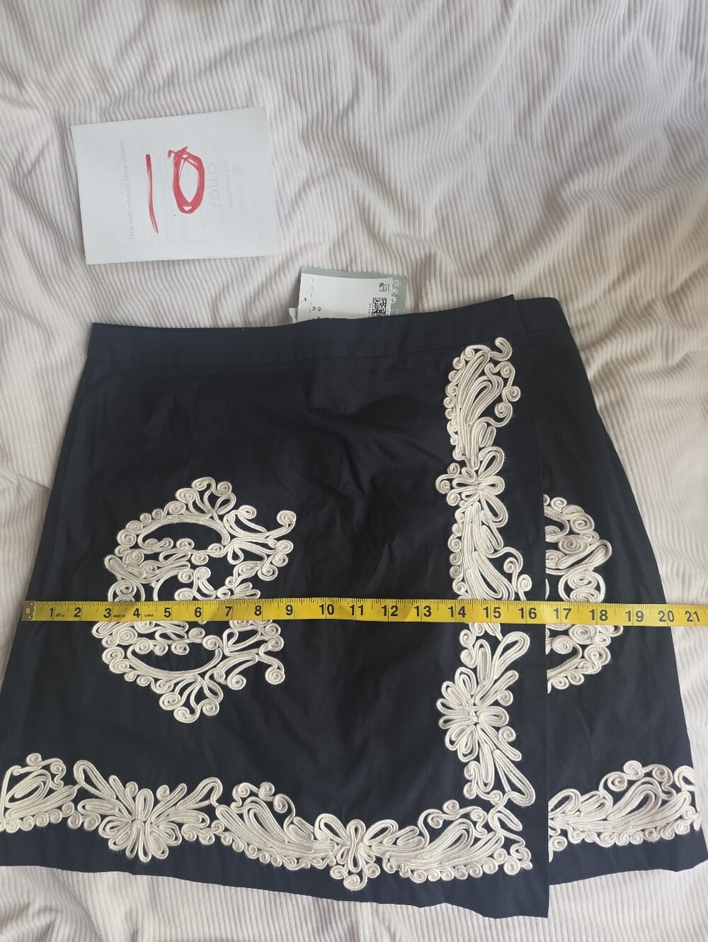 H&M Appliqued A-line Wrap Skirt black Embellishment ecru cotton BNWT - Picture 14 of 16